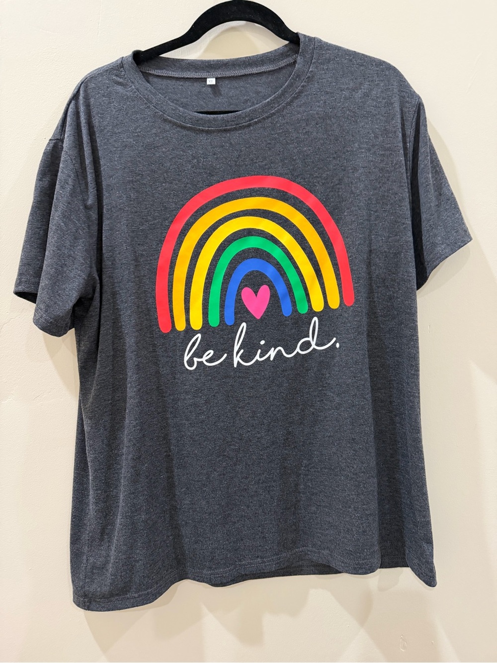 'Be Kind' Rainbow Graphic Tee - Charcoal